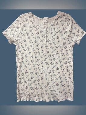 Art Class Floral Ribbed Henley Tee Girls Large 10/12 Target Shirt